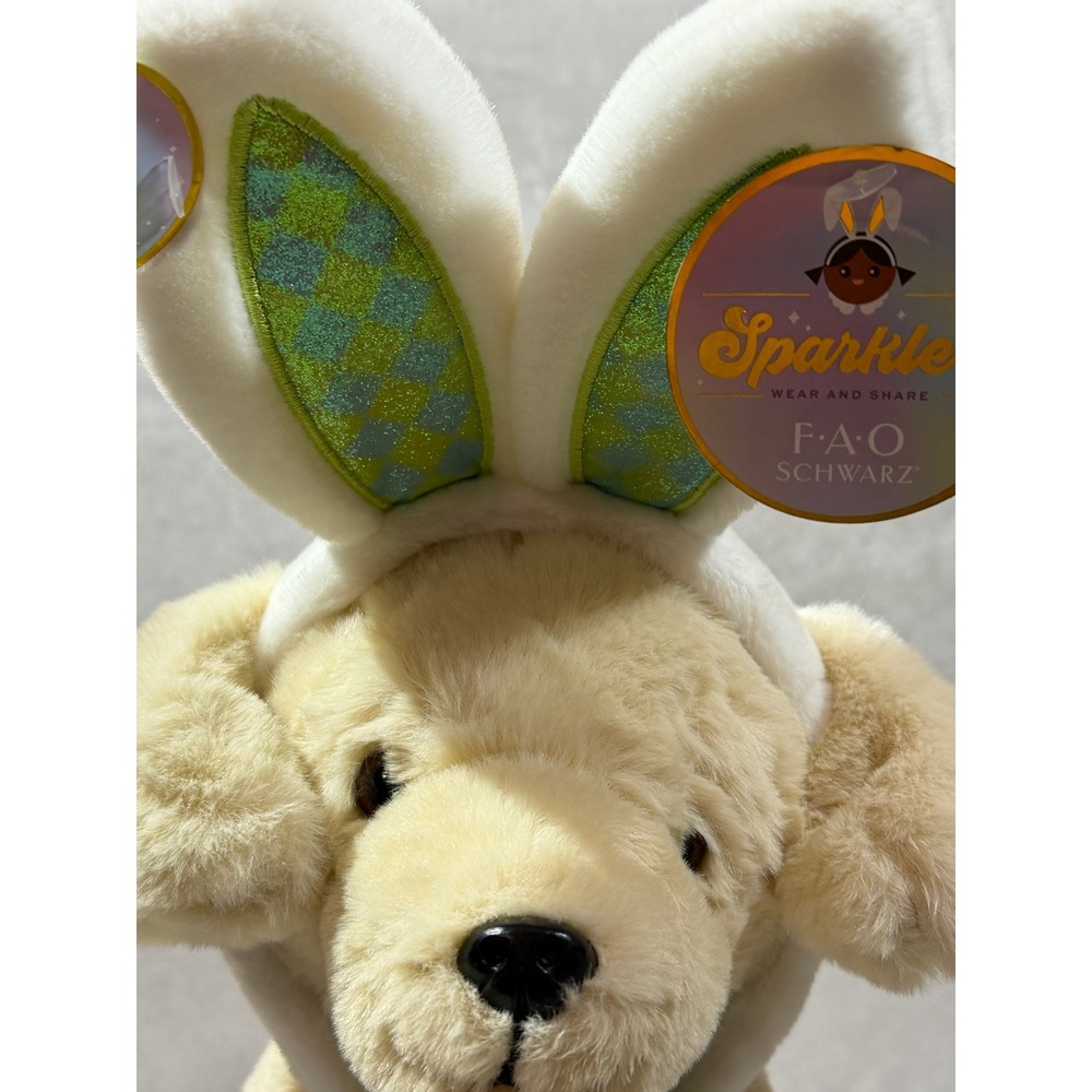 FAO Schwarz "Cheers 4 Ears" Yellow Lab Puppy Dog Plush Bunny Ears and Bowtie - Picture 6 of 16